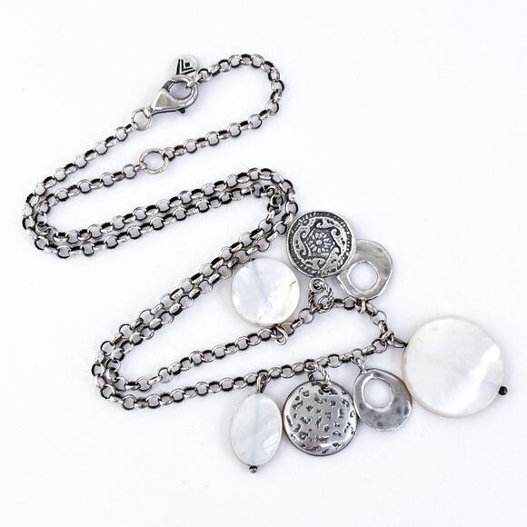 Vintage Israel Silpada Sterling Silver Mother of Pearl Charm Necklace 17"-19.5" - Picture 2 of 7
